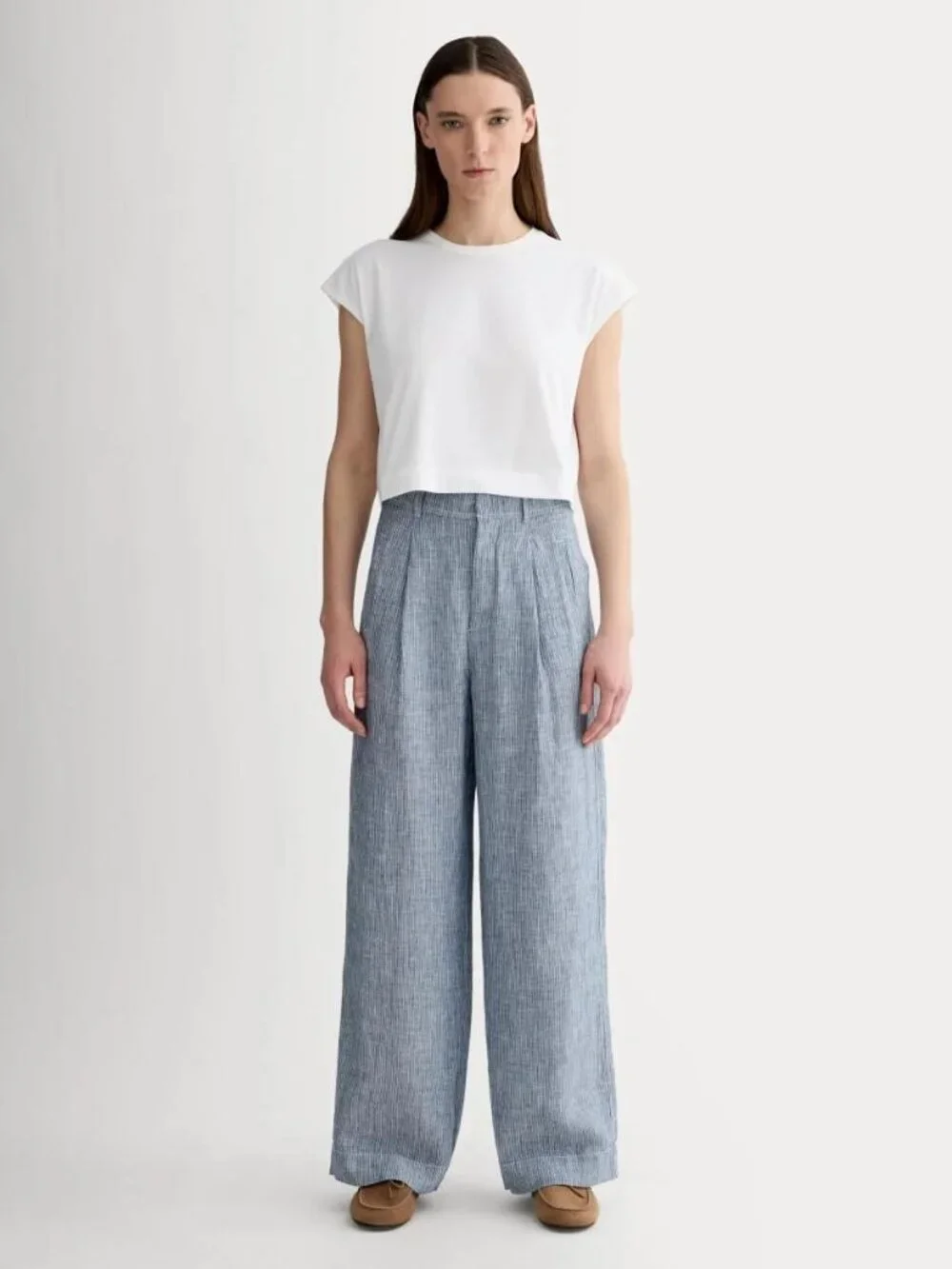 EVERLANE, The Way-High Drake Pant Women's 100% Linen Wide-Leg,  Blue Striped, 12